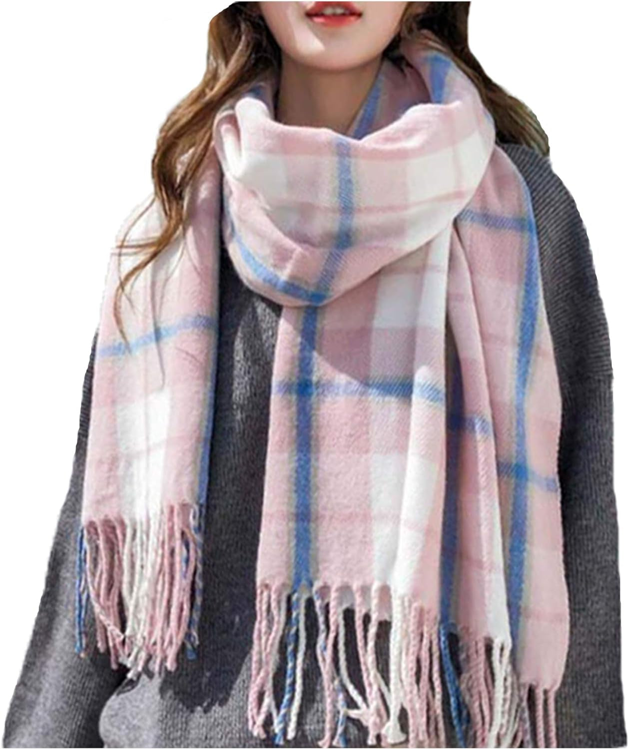 Women'S Fashion Scarves Long Shawl Winter Thick Warm Knit Large Plaid Scarf